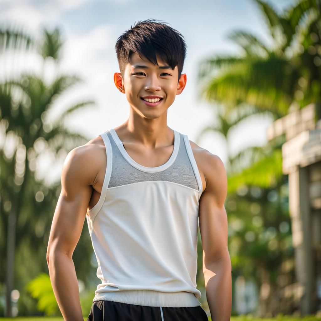 Charming Asian Teen: Muscular, Sporty, and Joyful