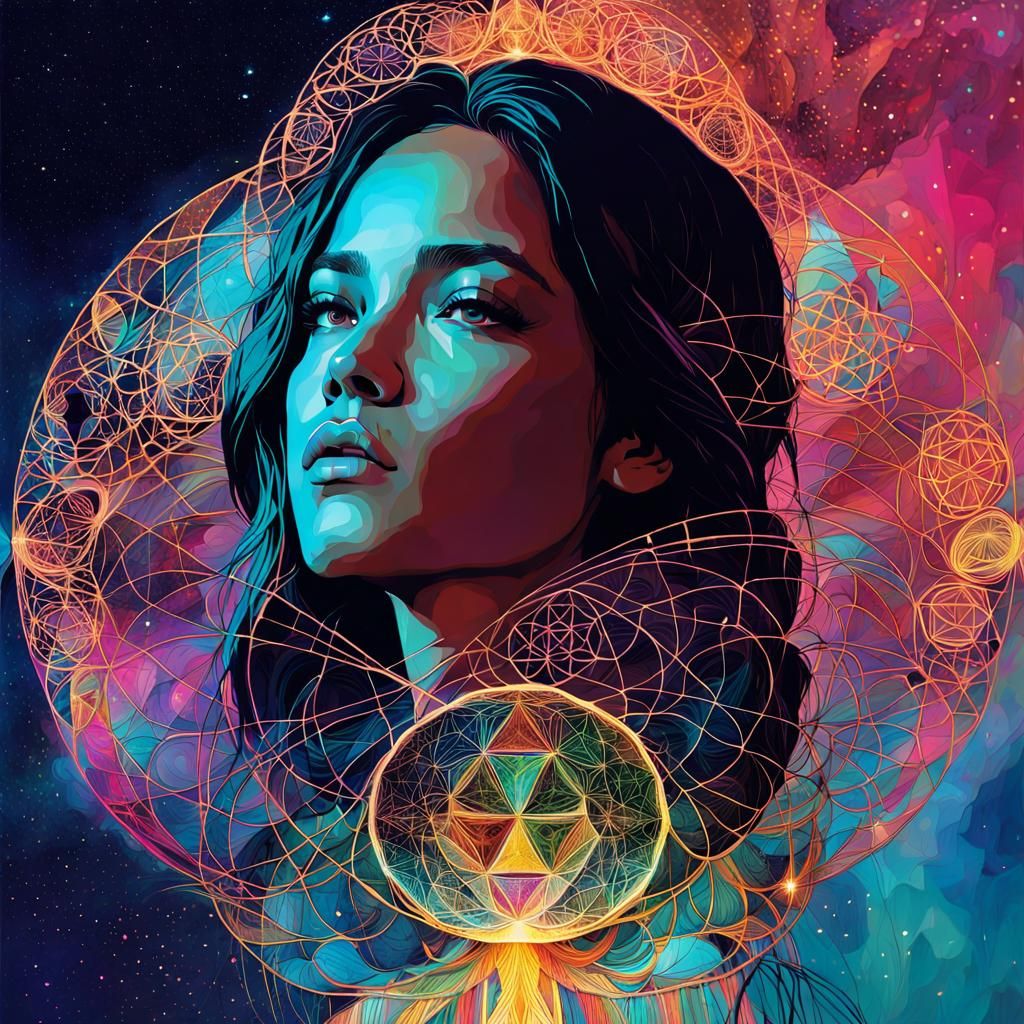 Sacred Geometry Vesica Pisces in Cubist Style