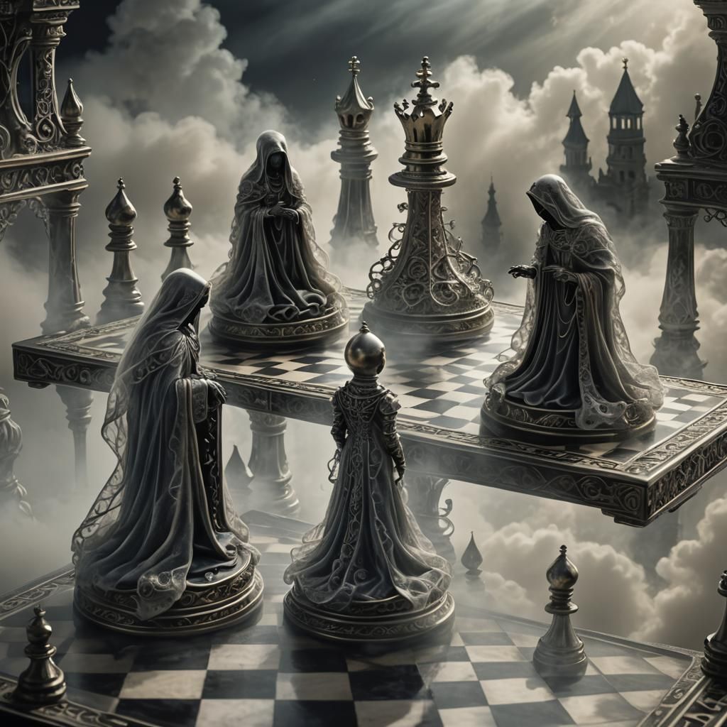 Ethereal Spirits Play Chess in Mystical Realm