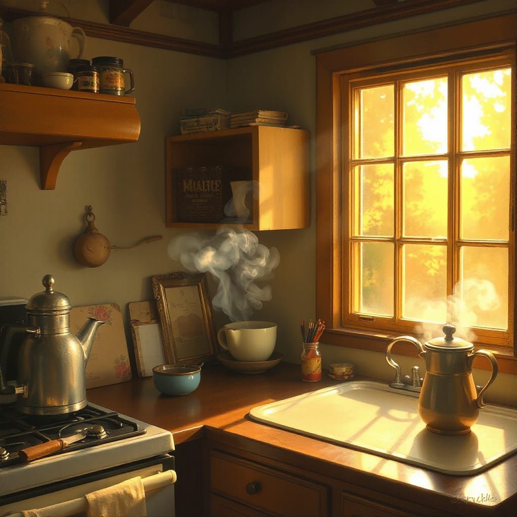 Cozy Kitchen in Whimsical Storybook Realism