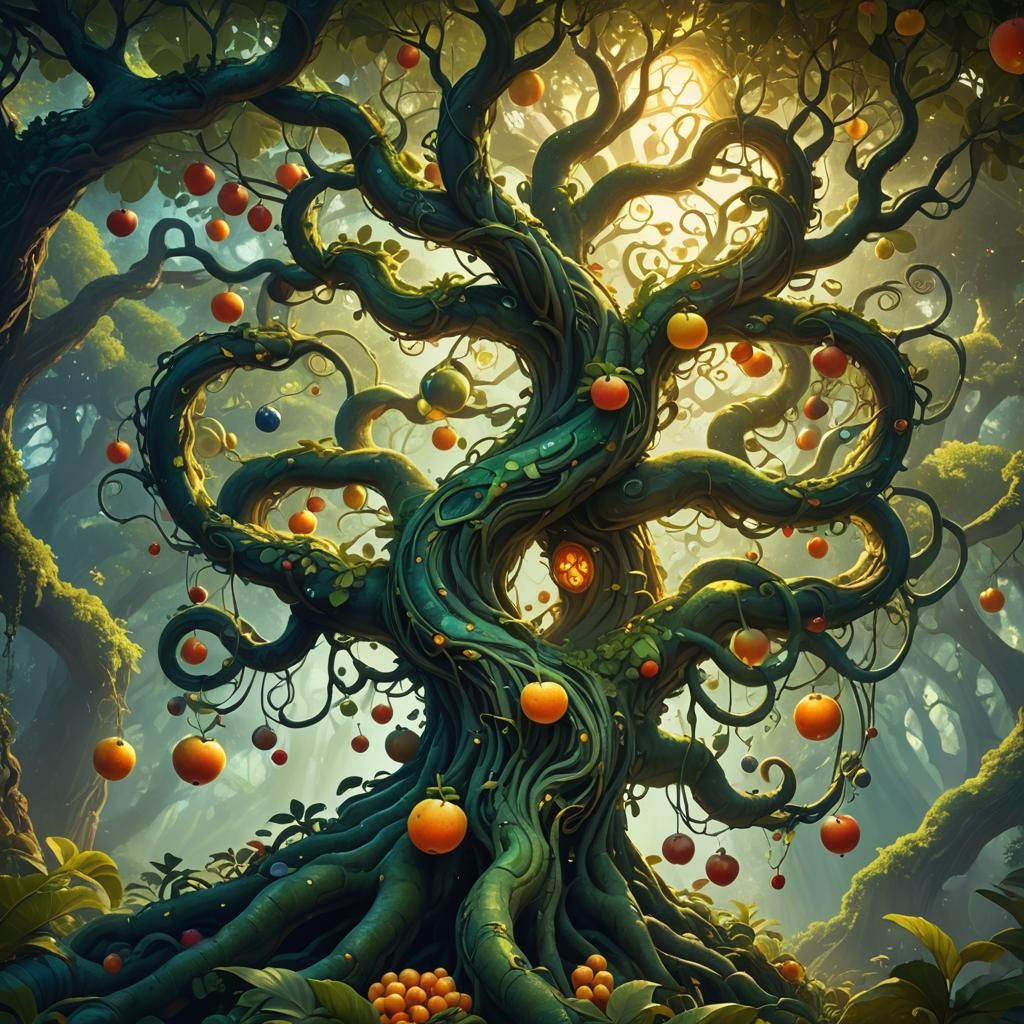Ethereal Tree of Knowledge in Fantasy Landscape