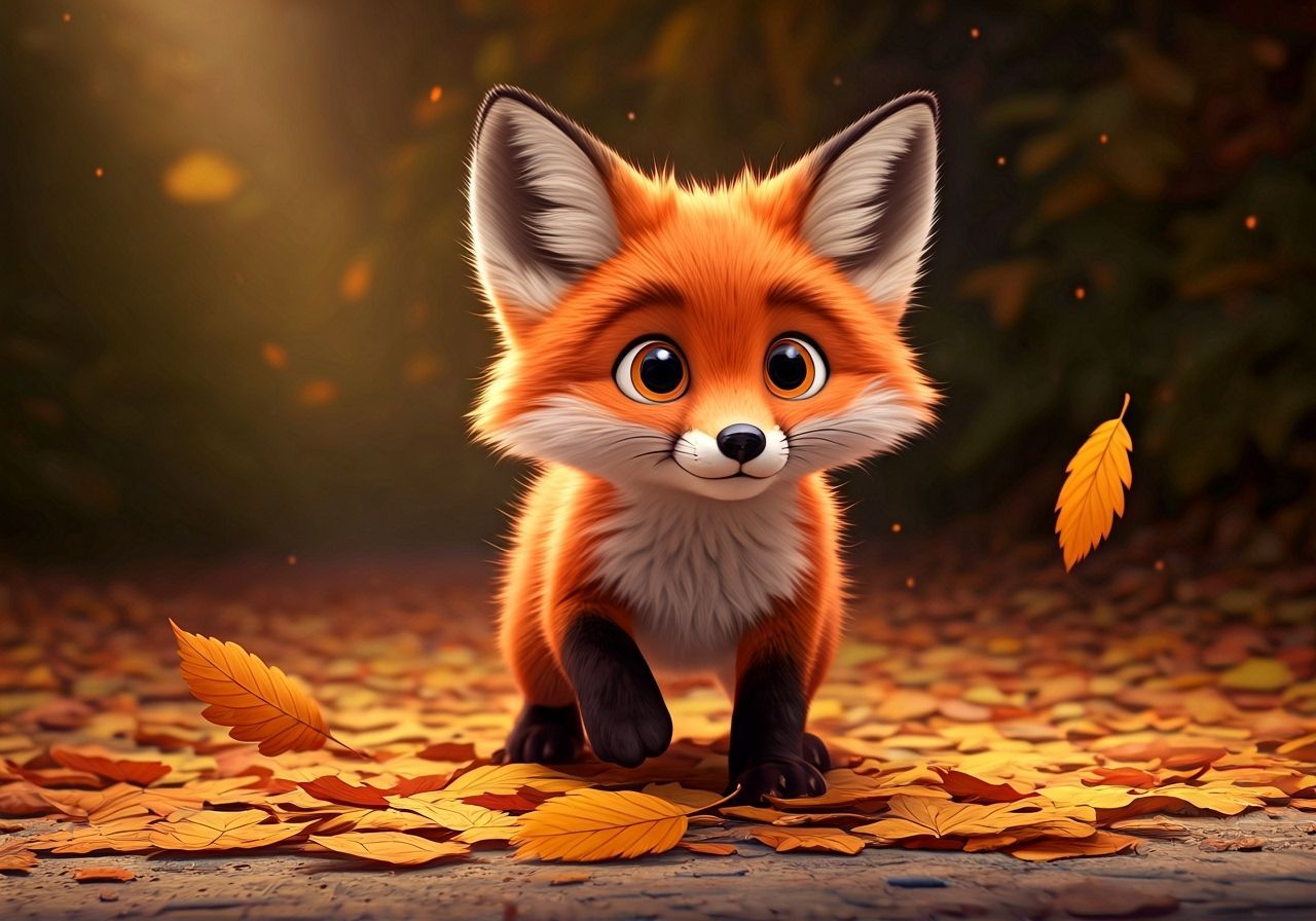 Cute Animals Playing in Autumn Leaves