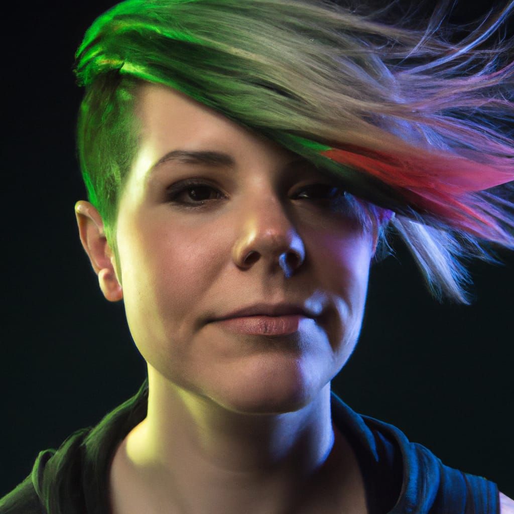 Futuristic Android with Rainbow Hair in Studio Lighting