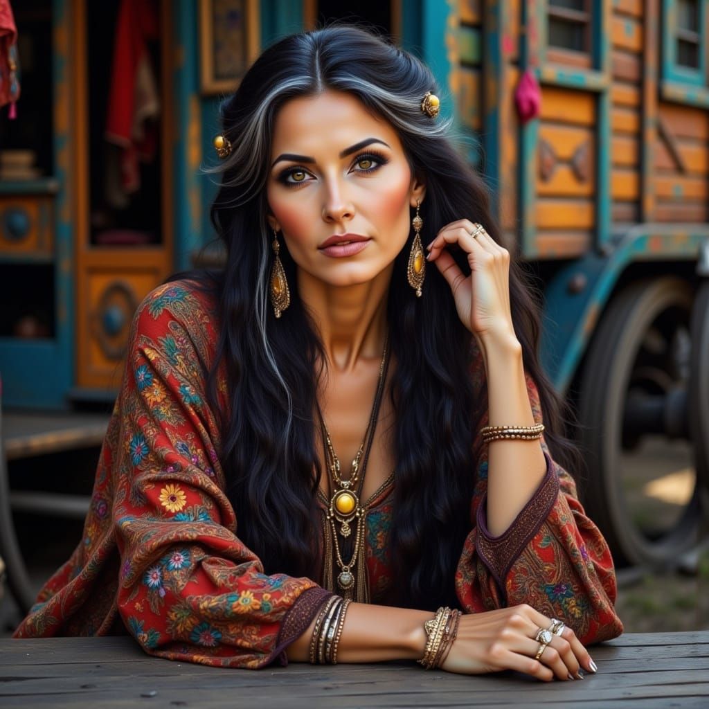 Radiant Gypsy Woman with Bohemian Style