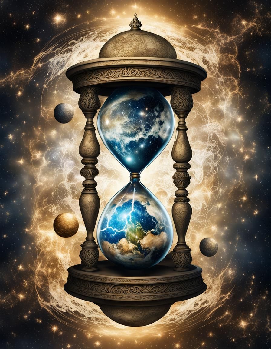 Astral Hourglass Suspended in Space with Lightning