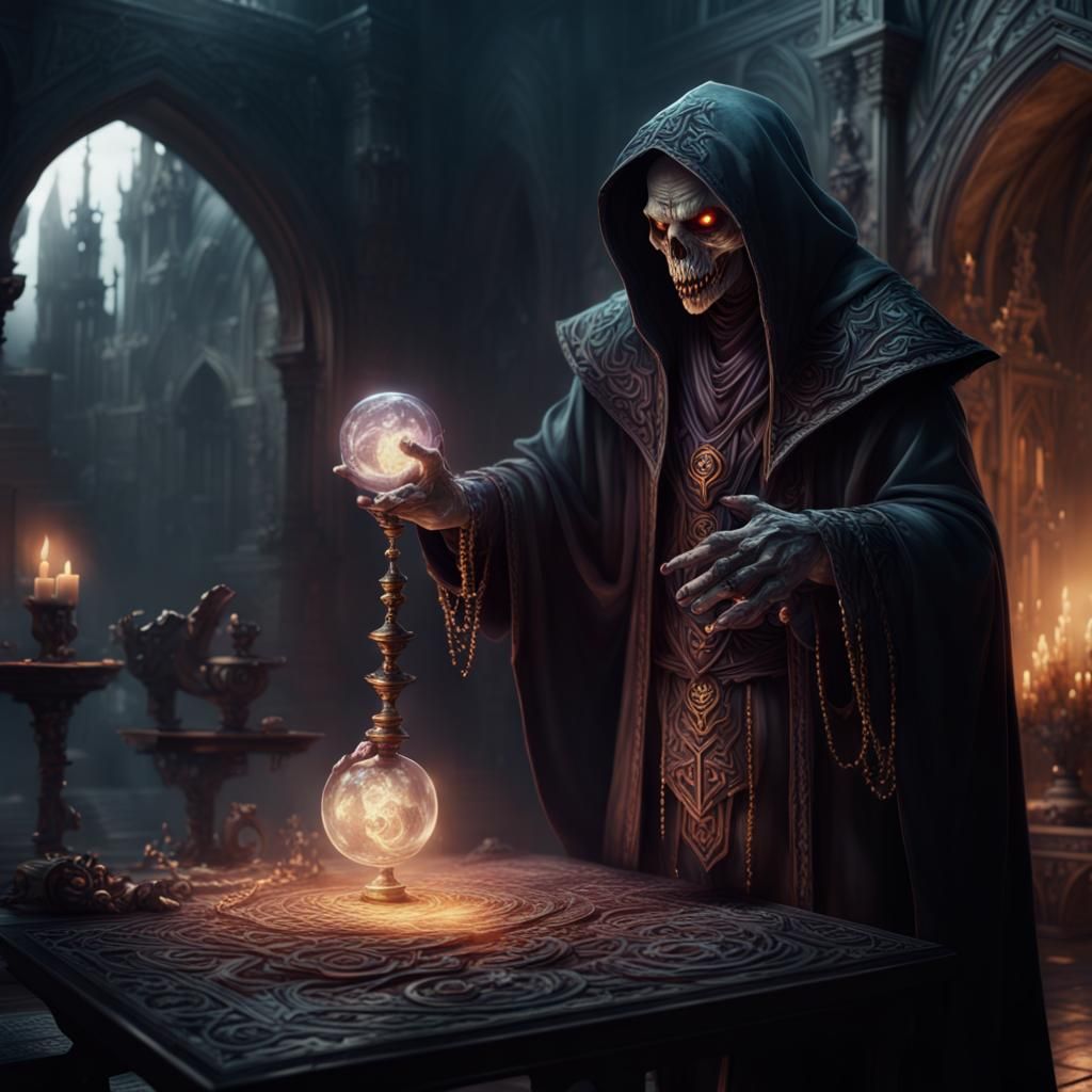 Undead Shadow Priest Casting Spell in Digital Painting
