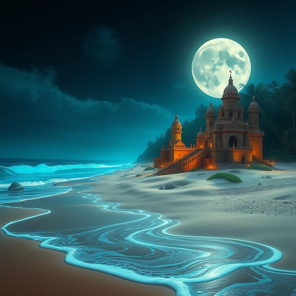 Luminescent Sandcastles in Jungle Moonlight