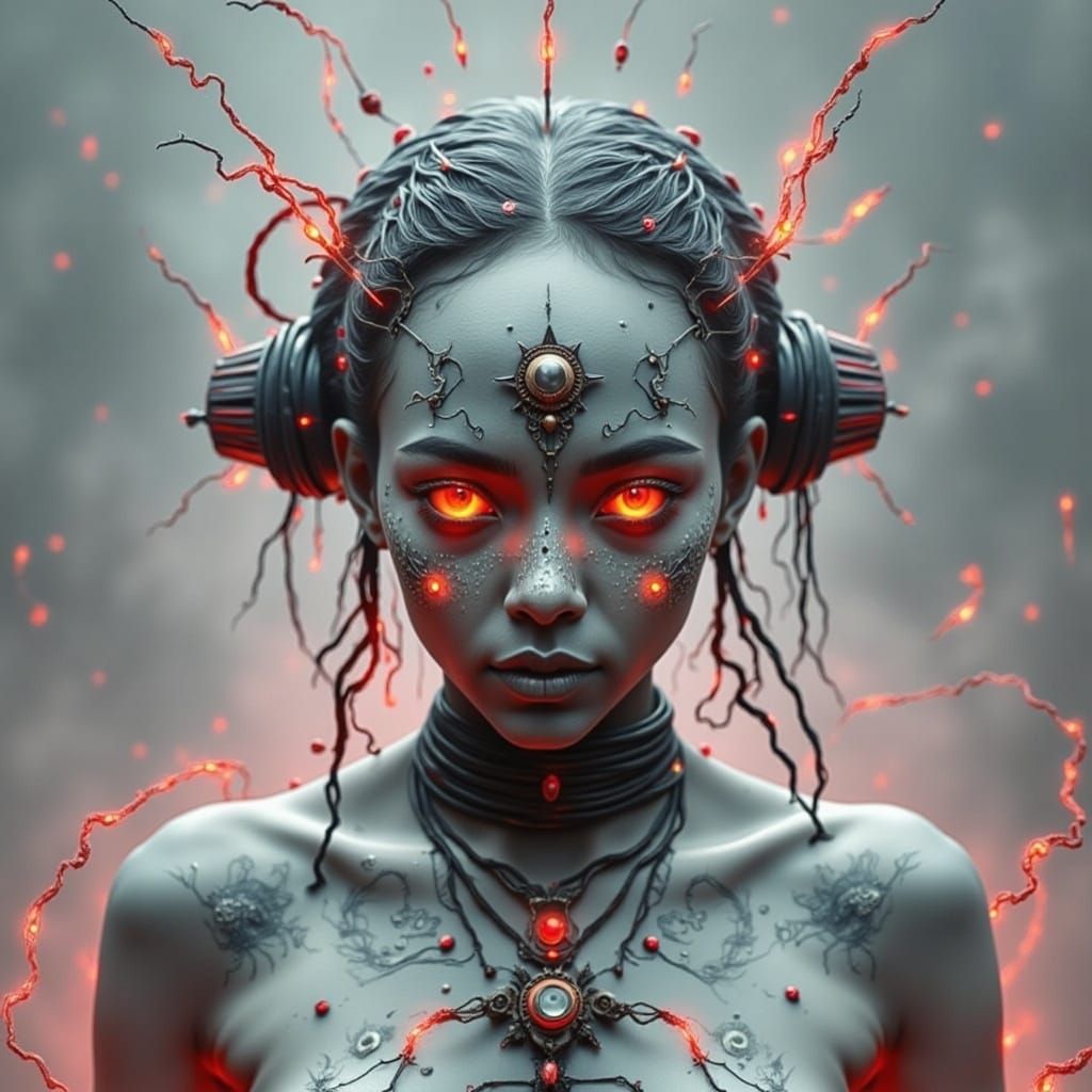 Red, White, and Black Sparks Fly in the Background