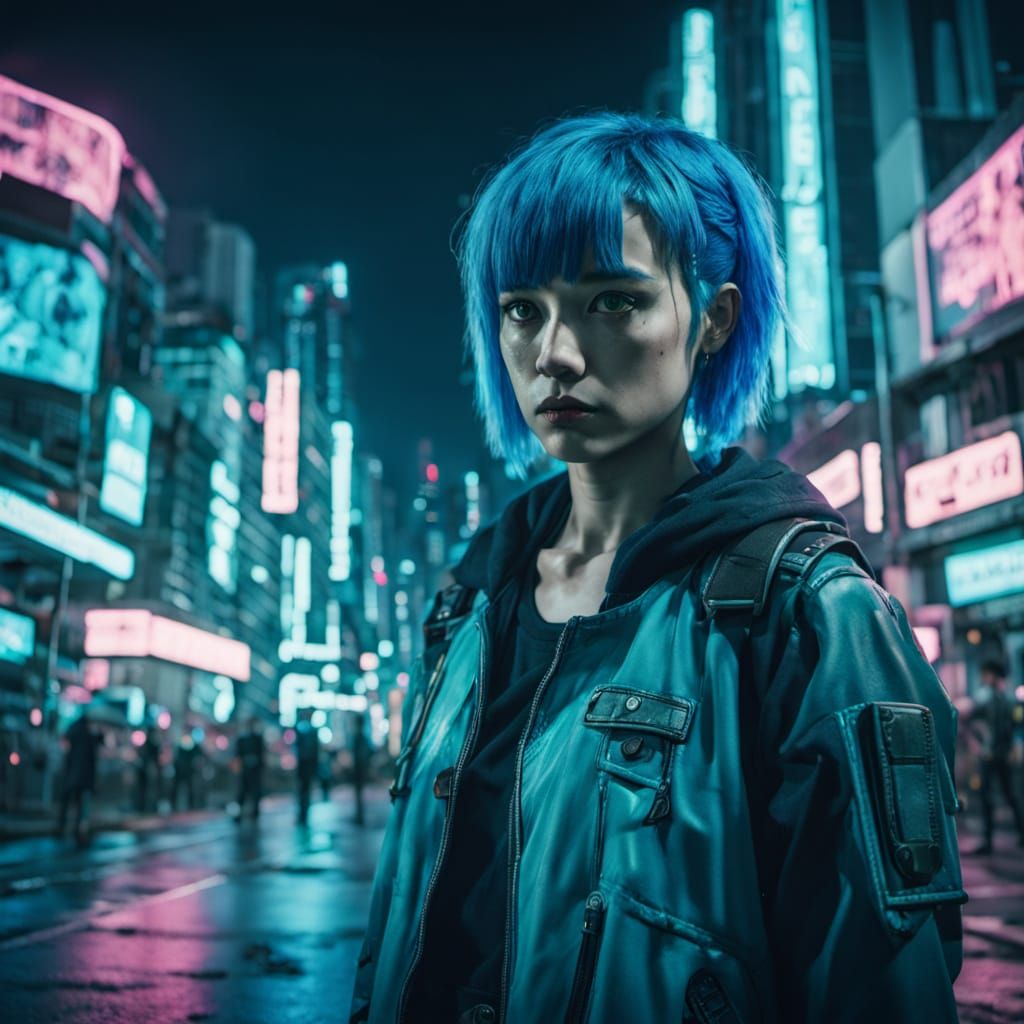 Cyberpunk Woman in Neon City Film Still