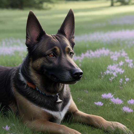 Dutch Shepherd Dog Portrait in Lush Meadow