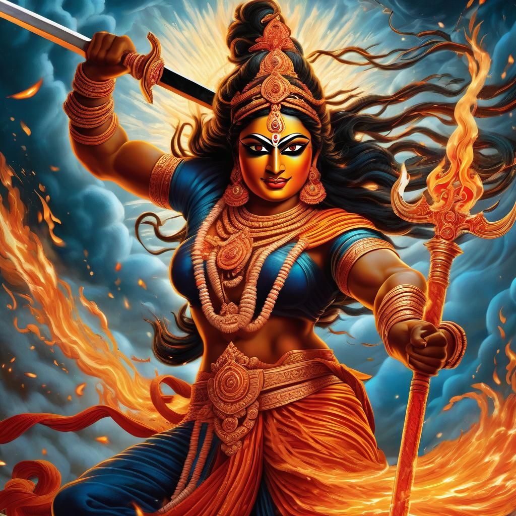 Dynamic Portrait of Kali in Hindu Art Style