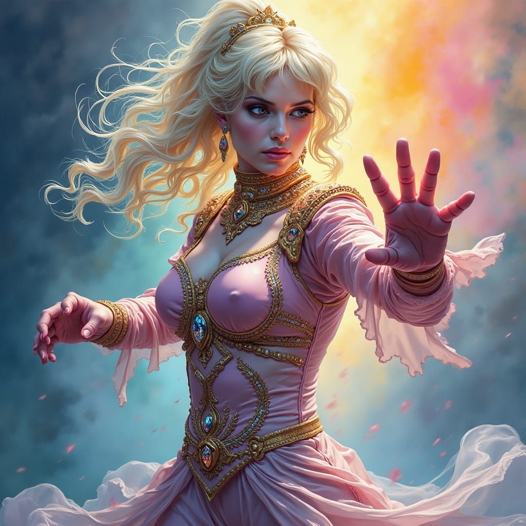 Ghostly Goddess Warrior in Opulent Armor