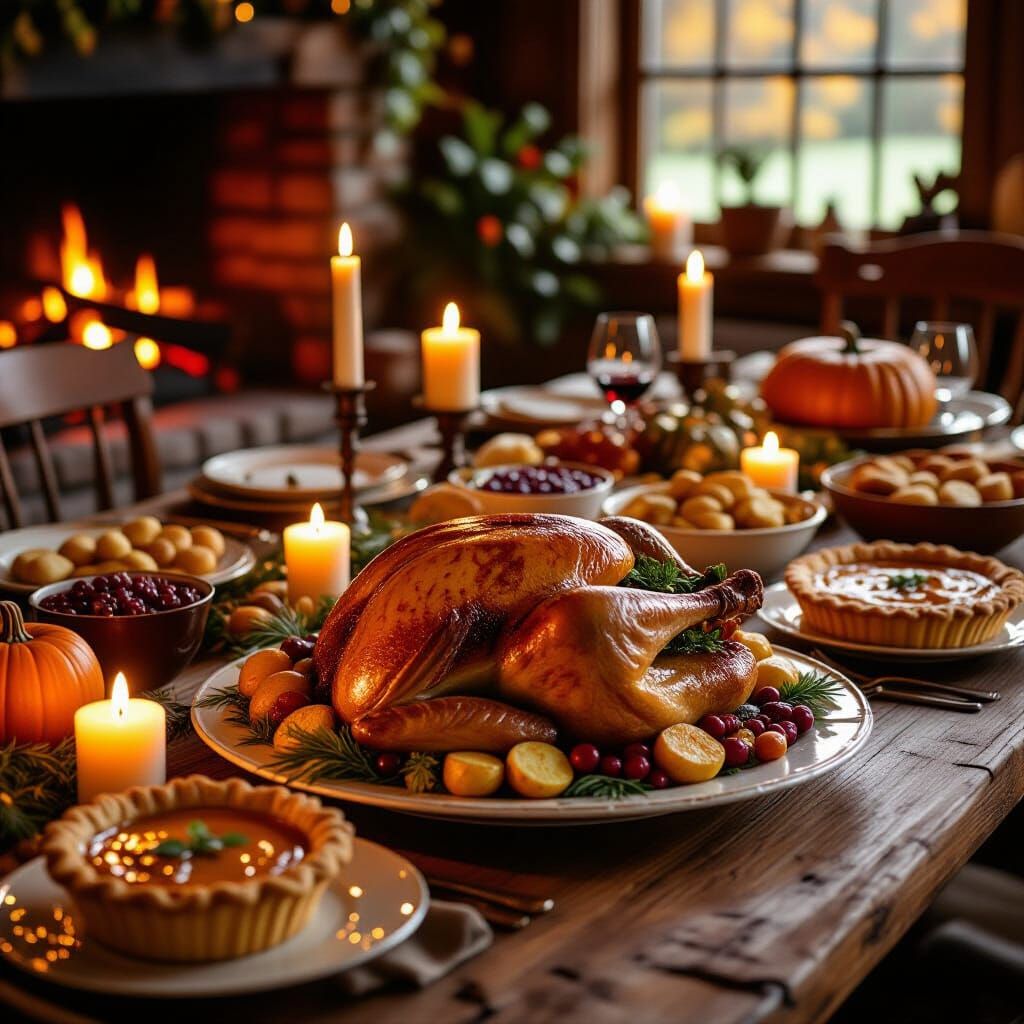 Cozy Thanksgiving Harvest Feast in Golden Hour Light