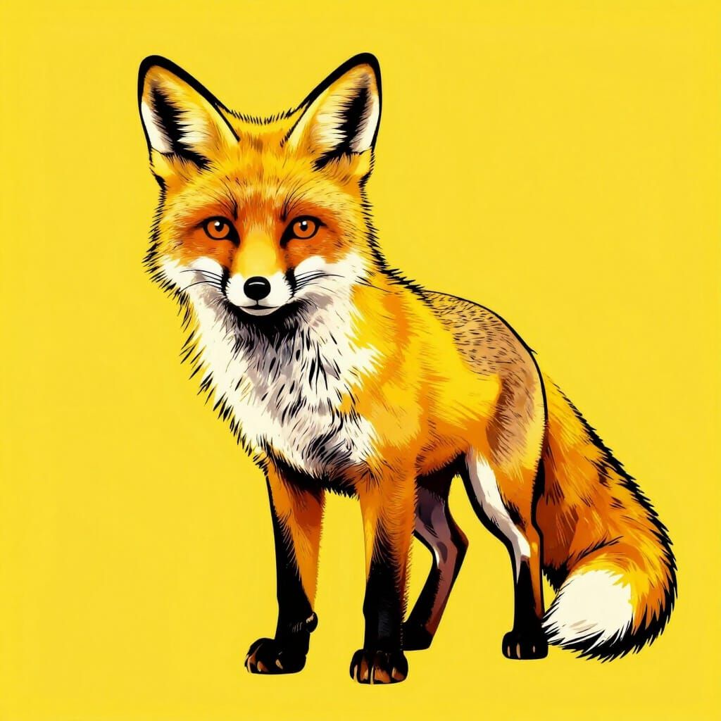Vibrant Yellow Fox Pop Art Graphic Style