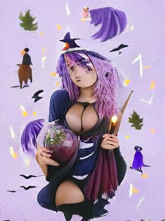 Anime Witch Girl with Purple Hair