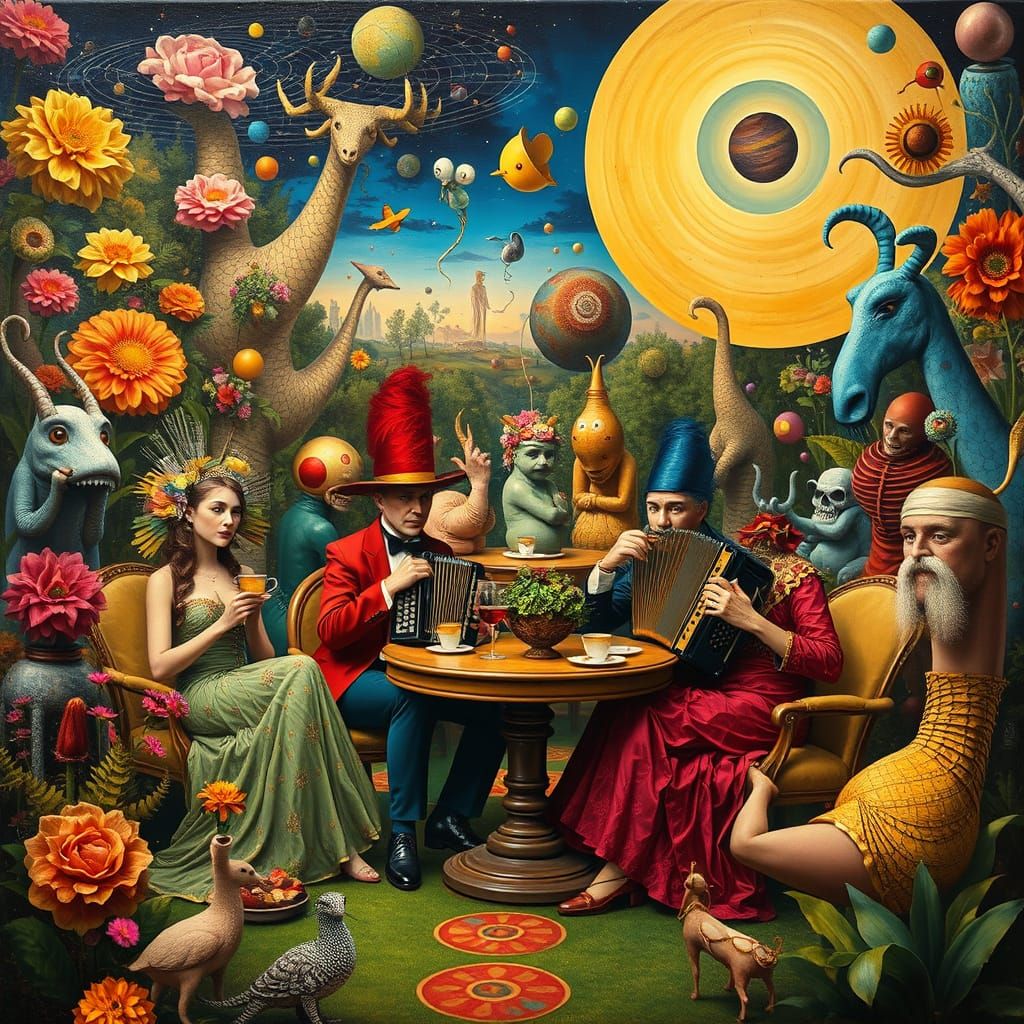 Surreal Garden Party in Maximalist Style