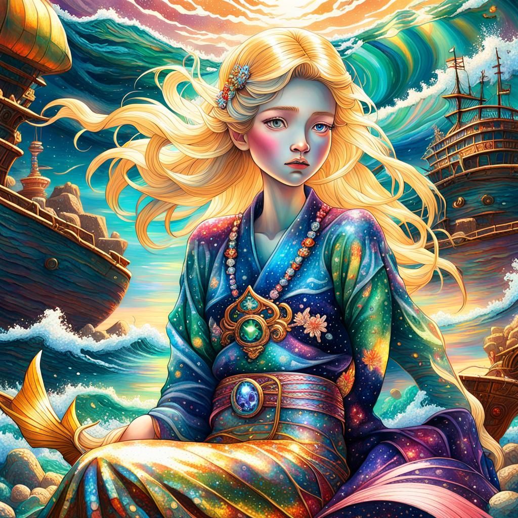 Mermaid in Bejeweled Kimono: Cosmic Surrealism
