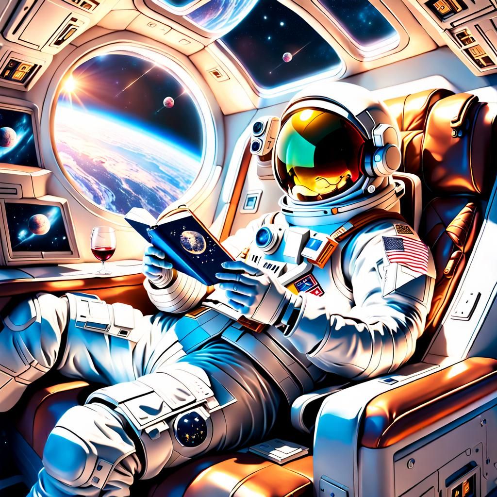 Astronaut Relaxes in Spacecraft: Hyper-Realistic Digital Art