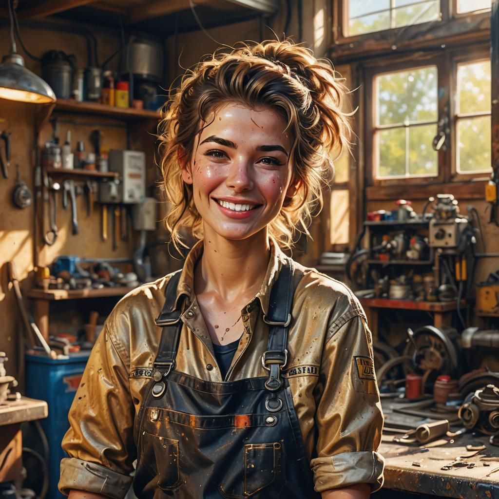 Glowing Garage Goddess in Hyper-Realistic Digital Art