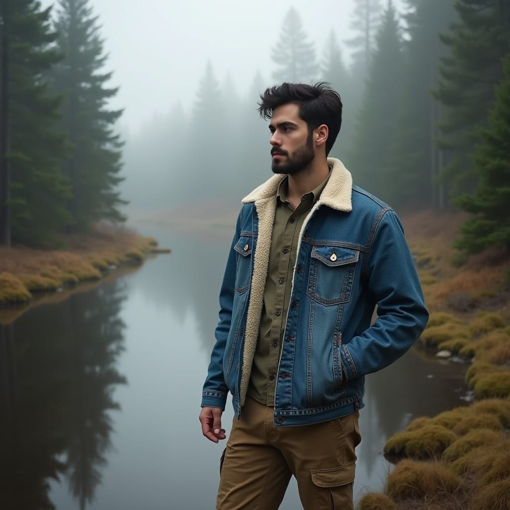 Hyperrealistic Photo of Man in Foggy Forest