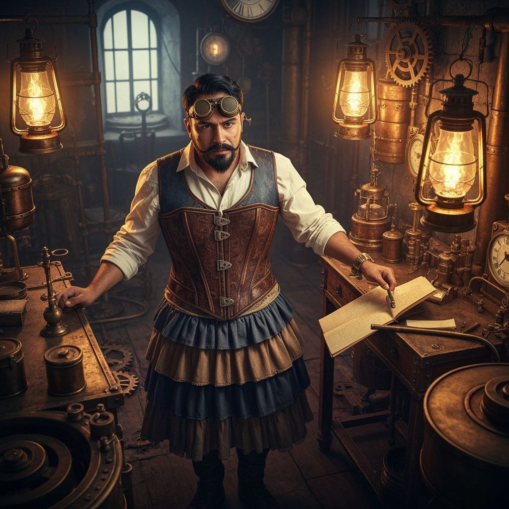 Steampunk Inventor Tinkering with Clockwork Machinery