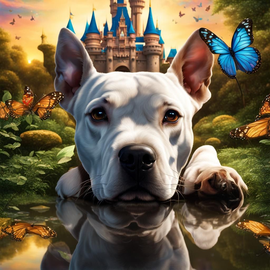 Staffordshire Terrier in Fairy Village: Hyperrealistic Art