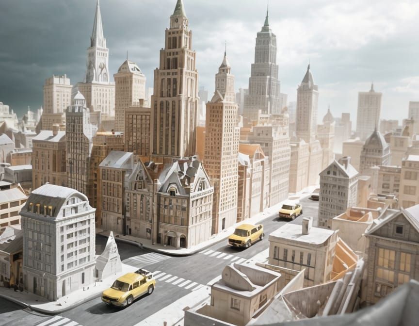 Detailed Paper Art Cityscape with Intricate Buildings