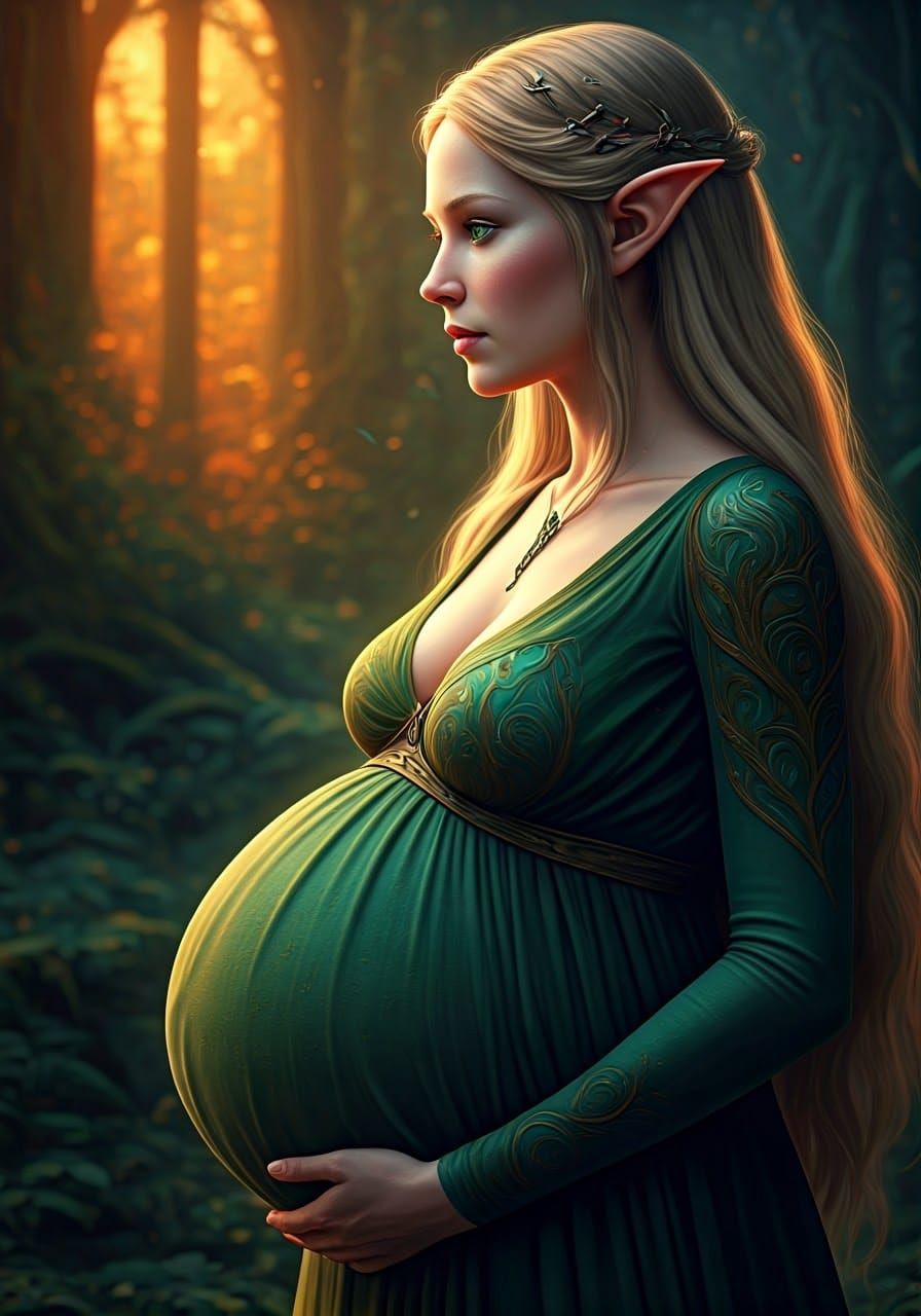 Pregnant Elf Woman in Hyperrealistic 3D Art