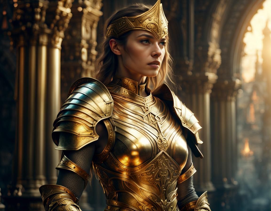 Glass and Gold Armored Warrioress: Digital Matte Painting