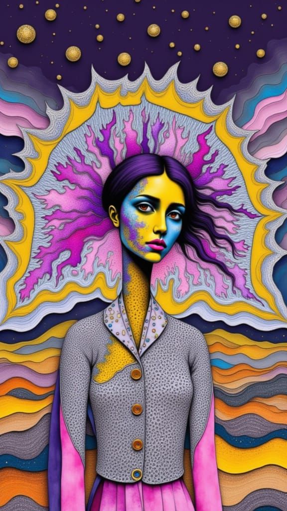 Surreal Woman Portrait with Abstract Hair in Impasto Style