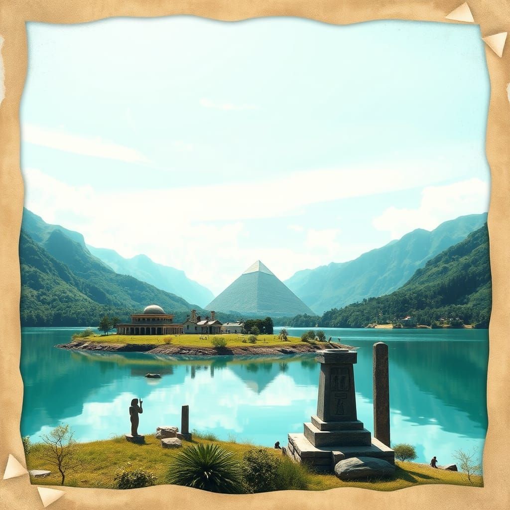 Egyptian Mysticism Meets Queenstown in Turquoise Digital Art