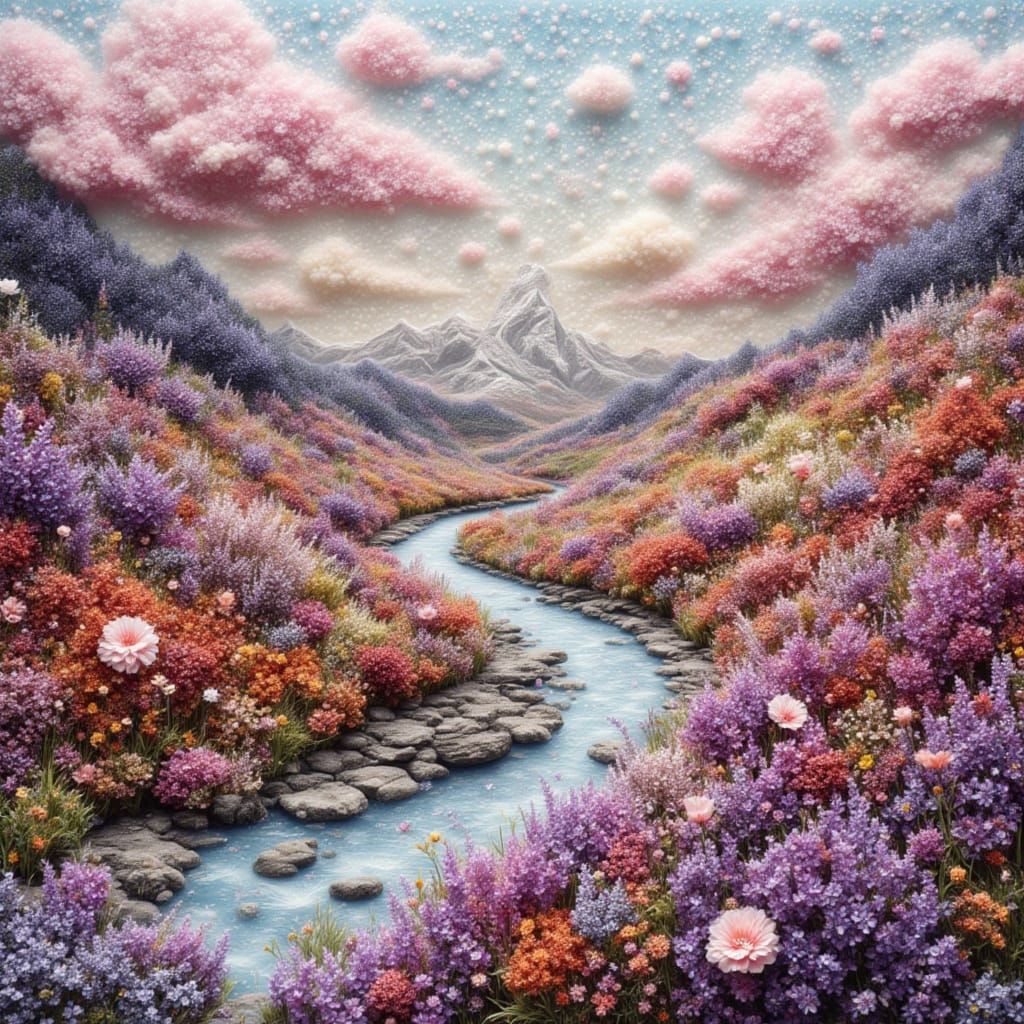 Surreal Impasto Landscape of Flowers