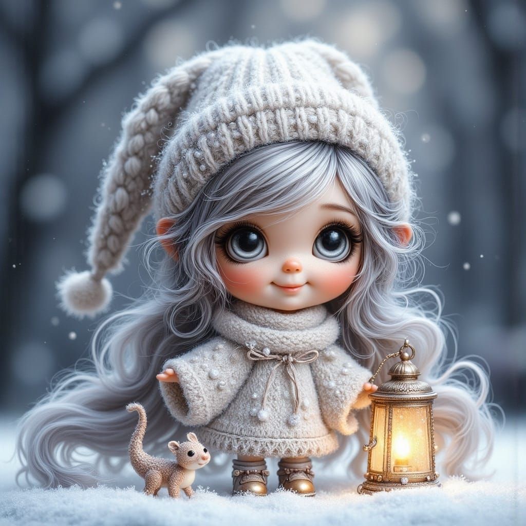 Snow Princess with Dragon in Whimsical Style