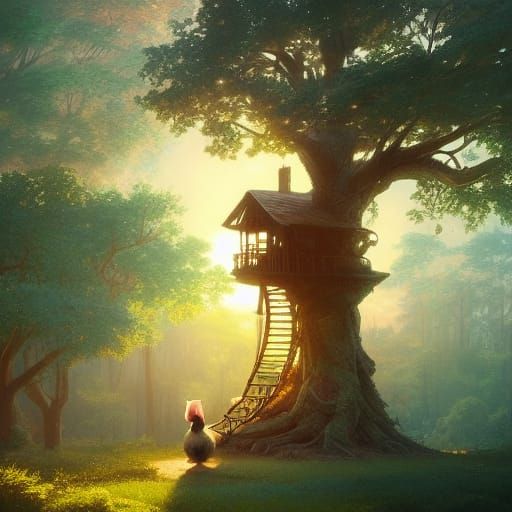 Treehouse Sunset Concept Art in 8K Resolution