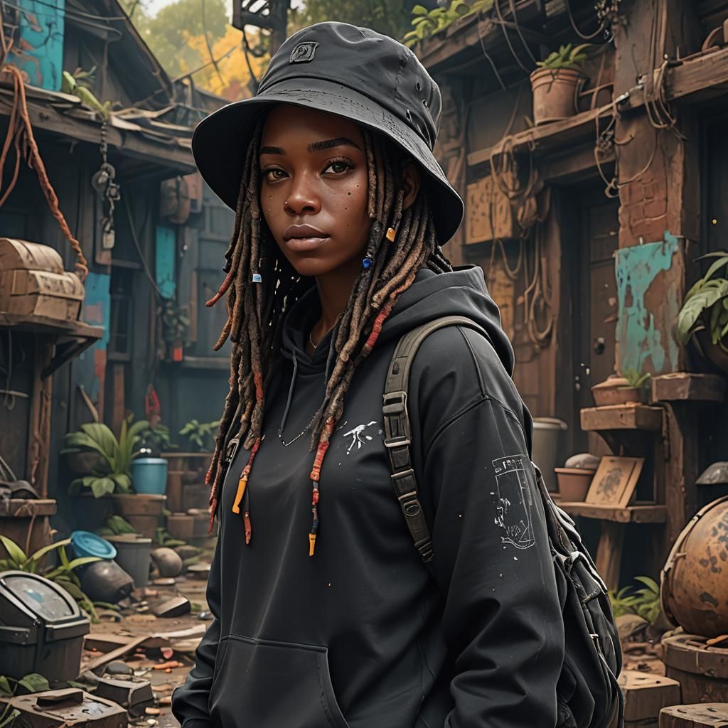 Black Stud Girl with Dreadlocks: Fantasy Art