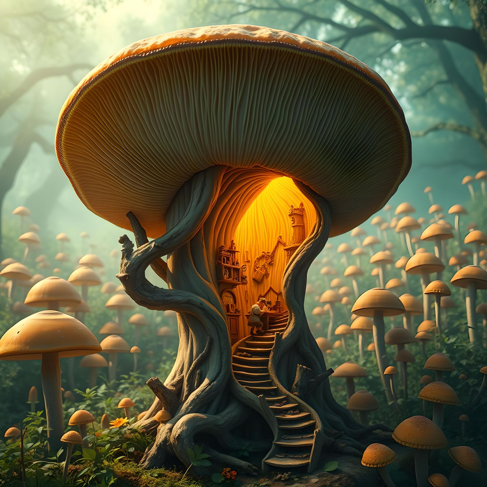 Gnome Workshop Inside a Giant Mushroom