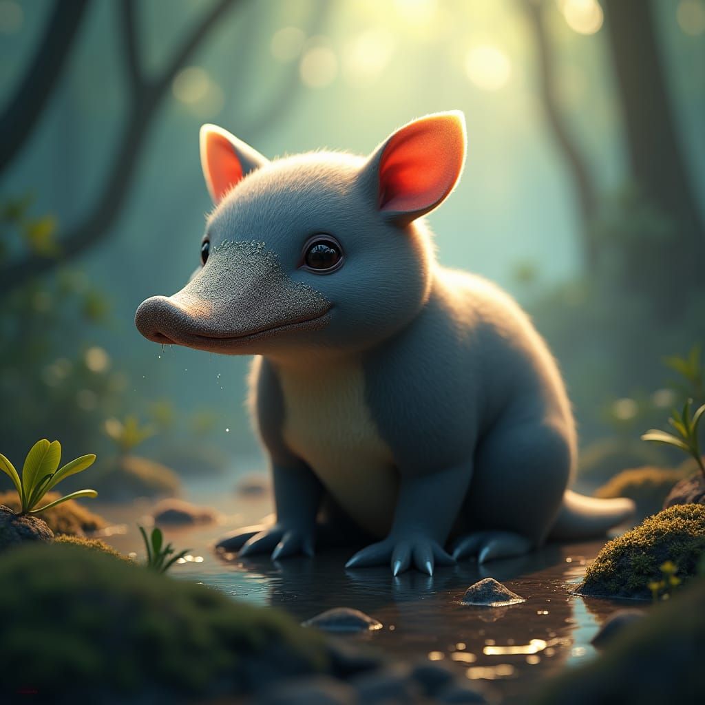 Enchanting Platypus Portrait in Lush Rainforest
