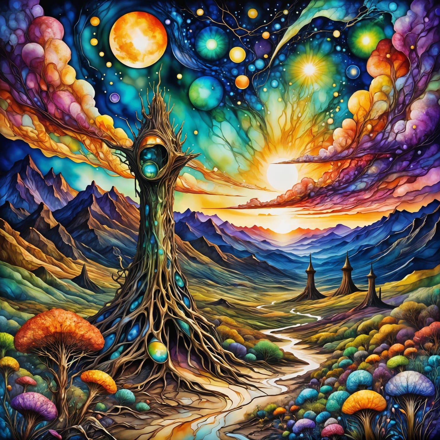 Vibrant Neo-Expressionist Oil Painting of a Burger and a Gir...