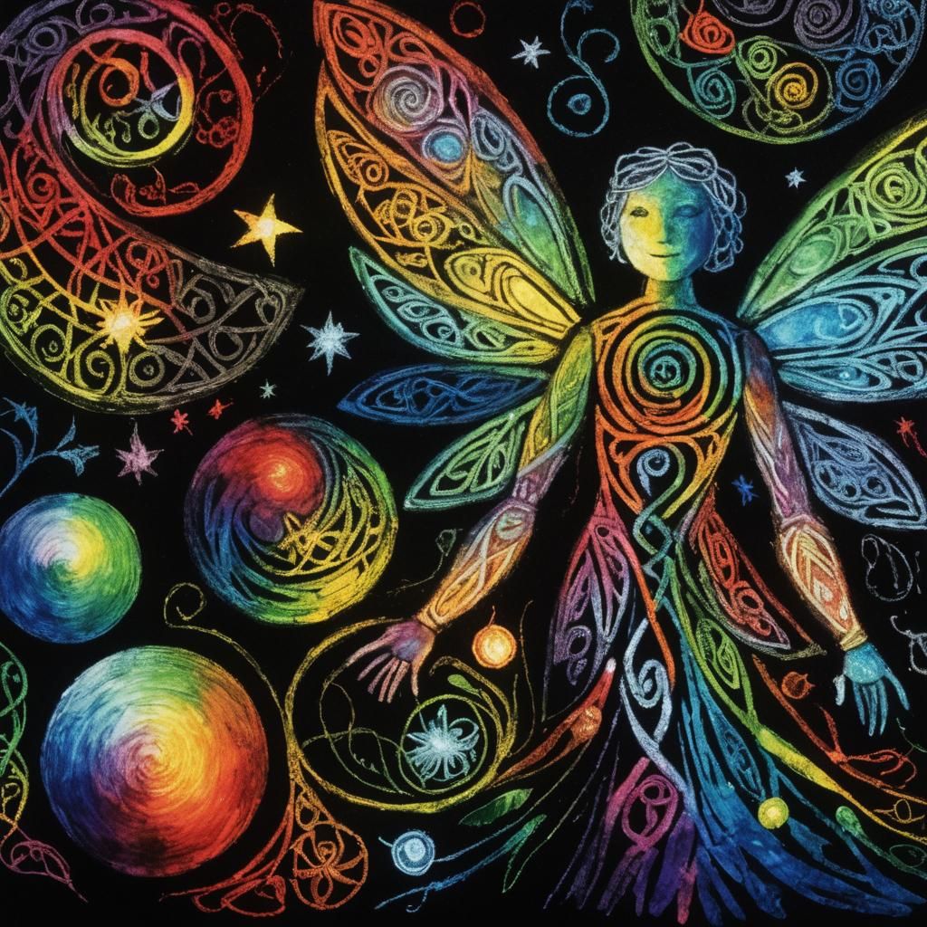 Celtic Knot Fairy Silhouette in Crayon Style