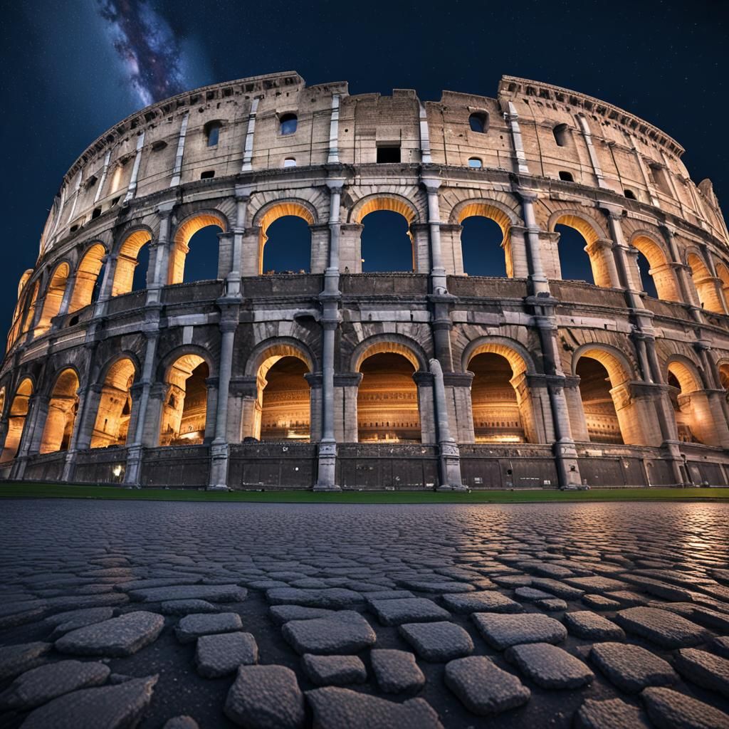 Dramatic Night View of Roman Colosseum