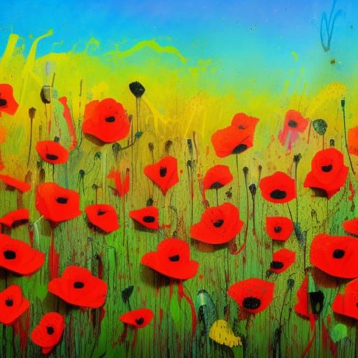 Colorful Poppies Field in Graffiti Splash Art Style