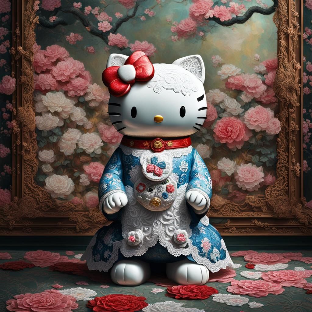 Hello Kitty as Maneki Neko in Rococo Style