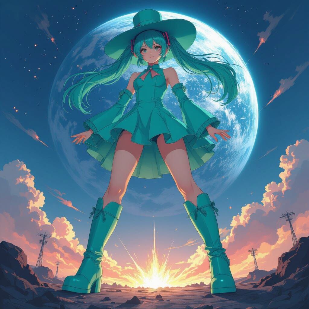 Giant Hatsune Miku About to Crush Earth