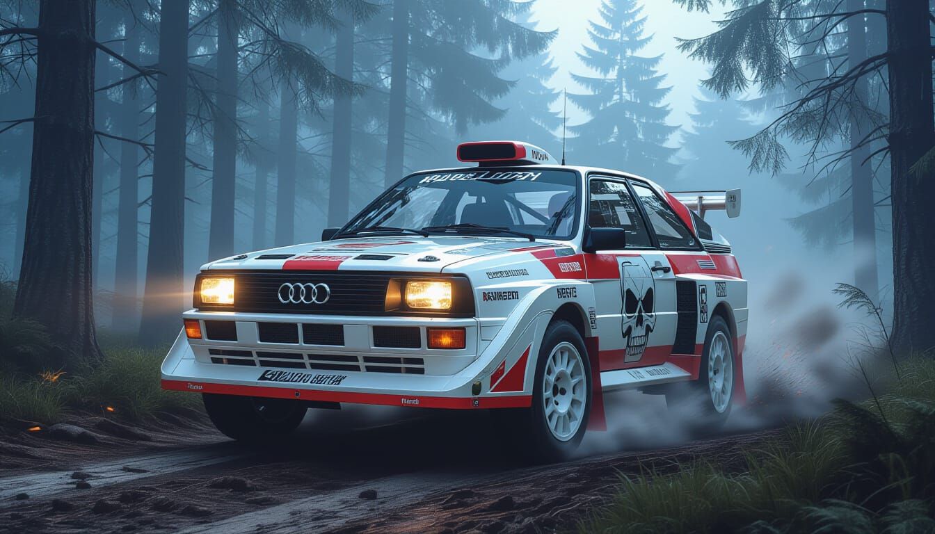 Audi Quattro S1 Jumps Forest Crest with Reaper Decal