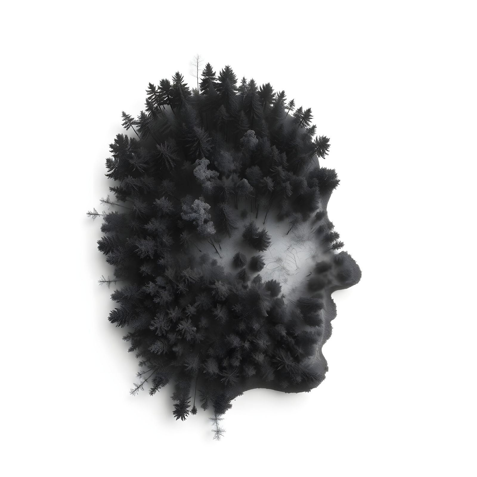 Surreal Forest Face in Monochromatic Style