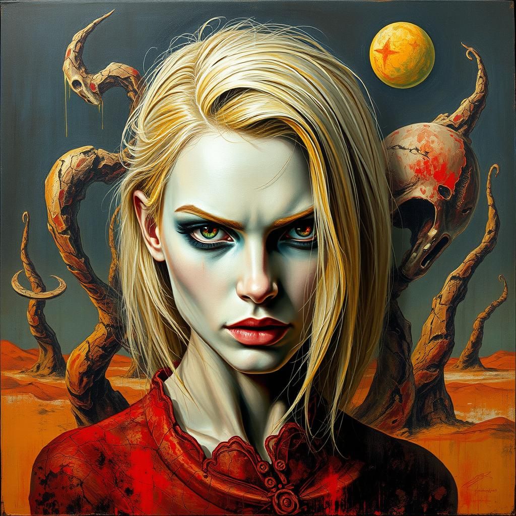 Blonde Woman in Surreal Dystopian Impasto Style