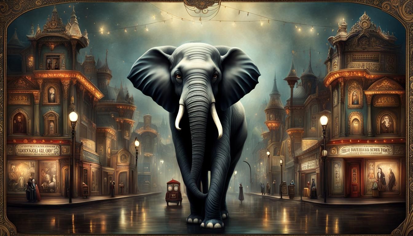 Intelligent Elephant in Indigo: Digital Art Painting