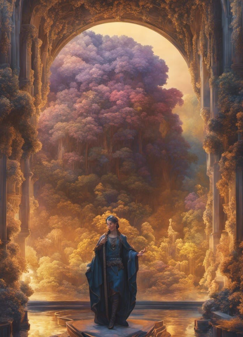 Art Deco Portrait with Fantastical Backdrop