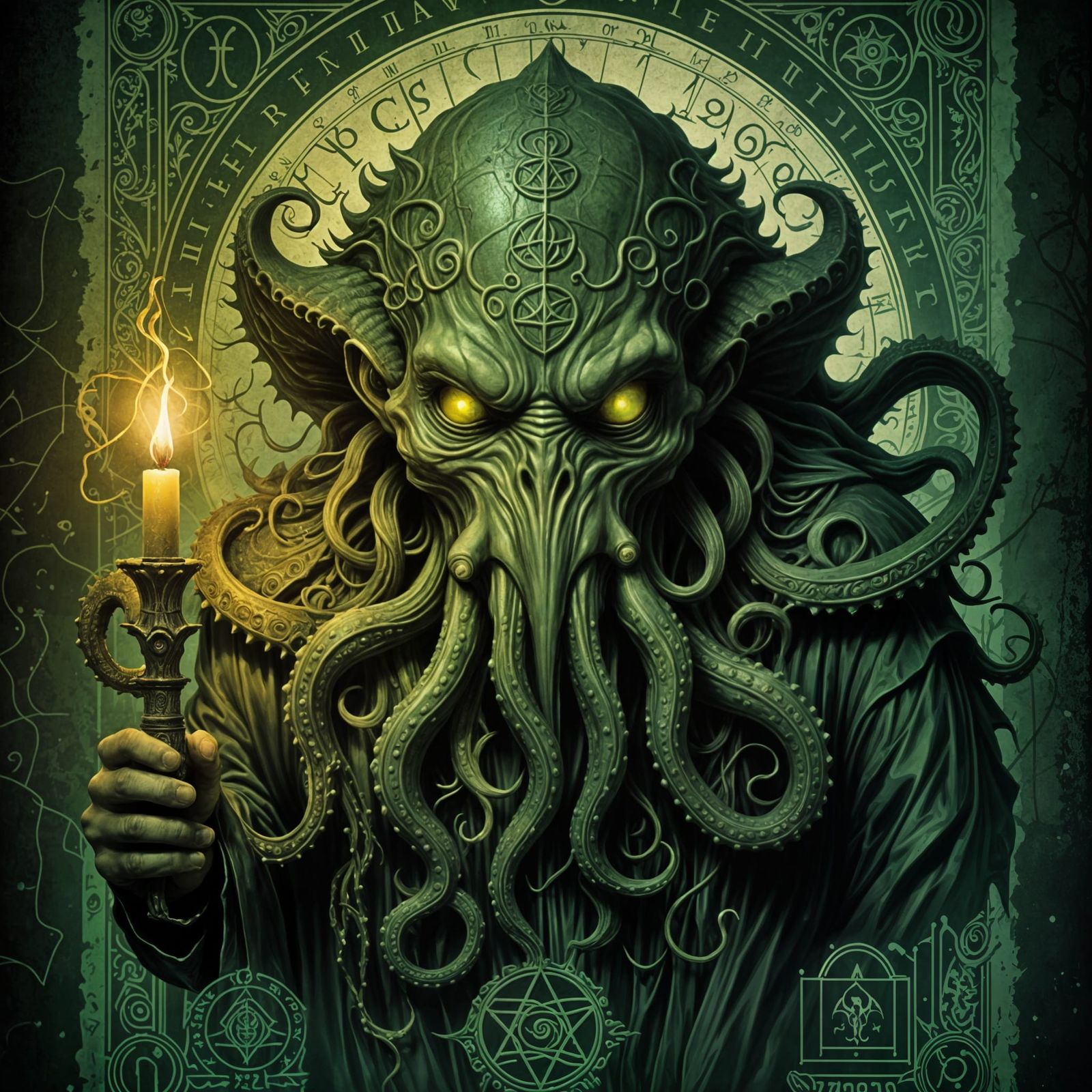 Grunge Horror Poster of Cthulhu on Ancient Parchment