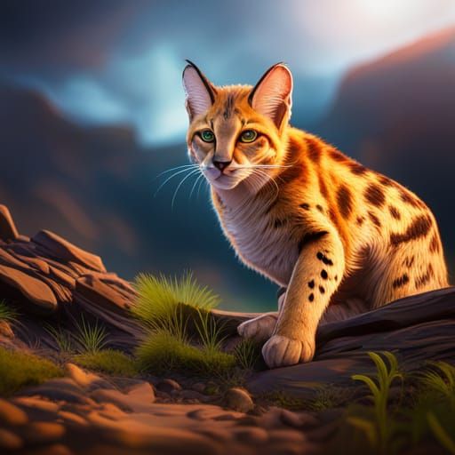 Detailed Serval Matte Painting in Deep Color